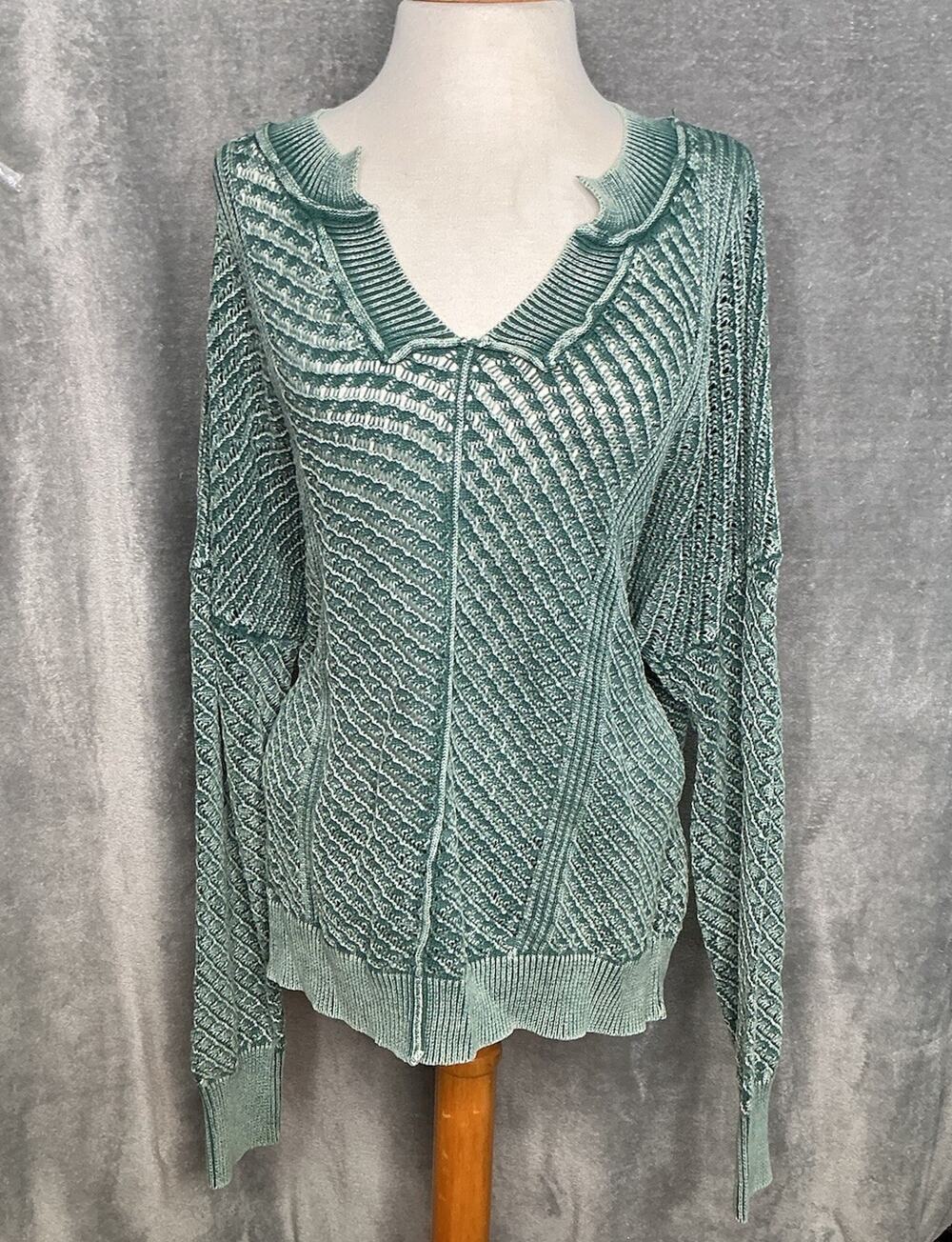 BKE Womens Sweater Large Jasper Green Open Knit Pullover NWT